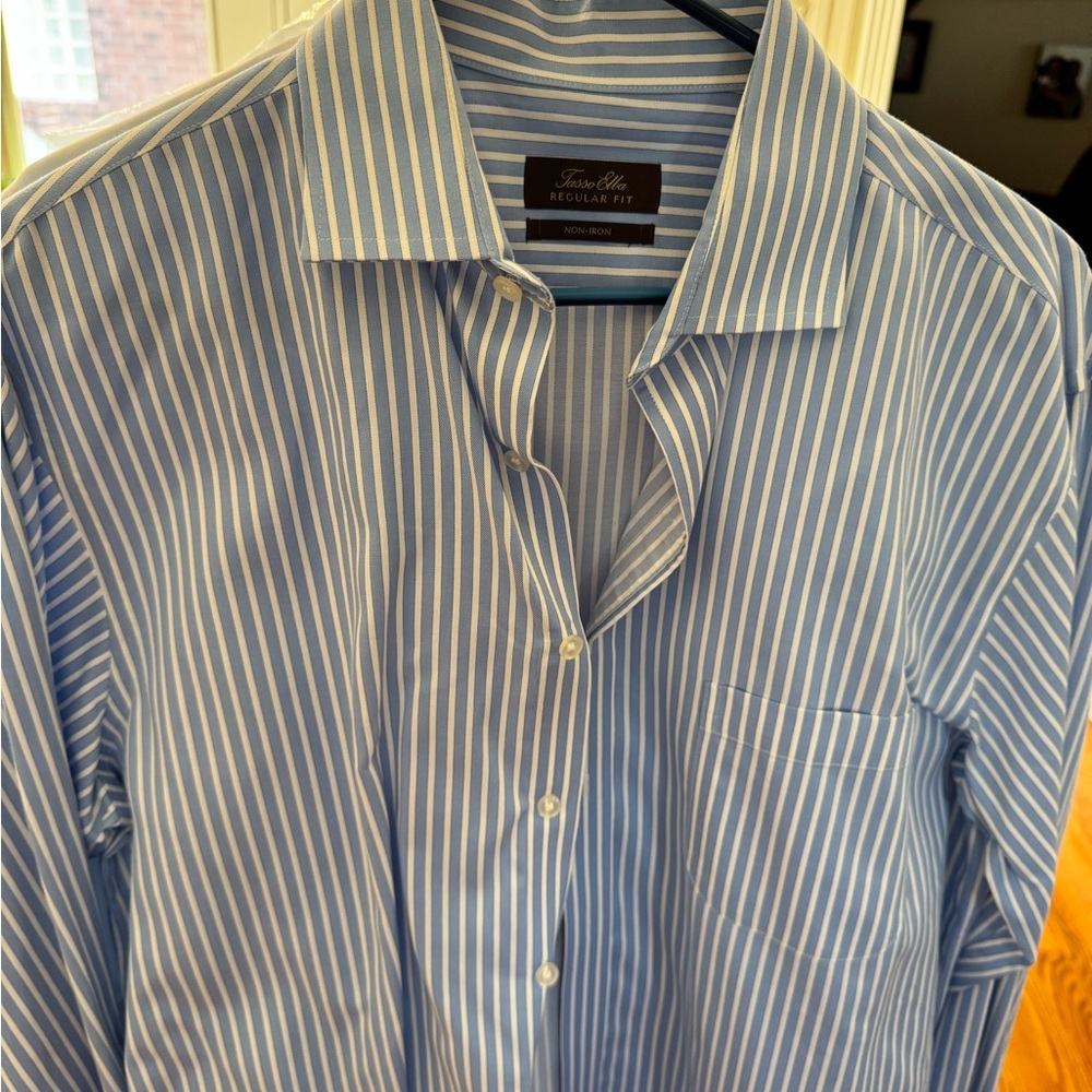 Tasso Elba Blue and White Striped Dress Shirt